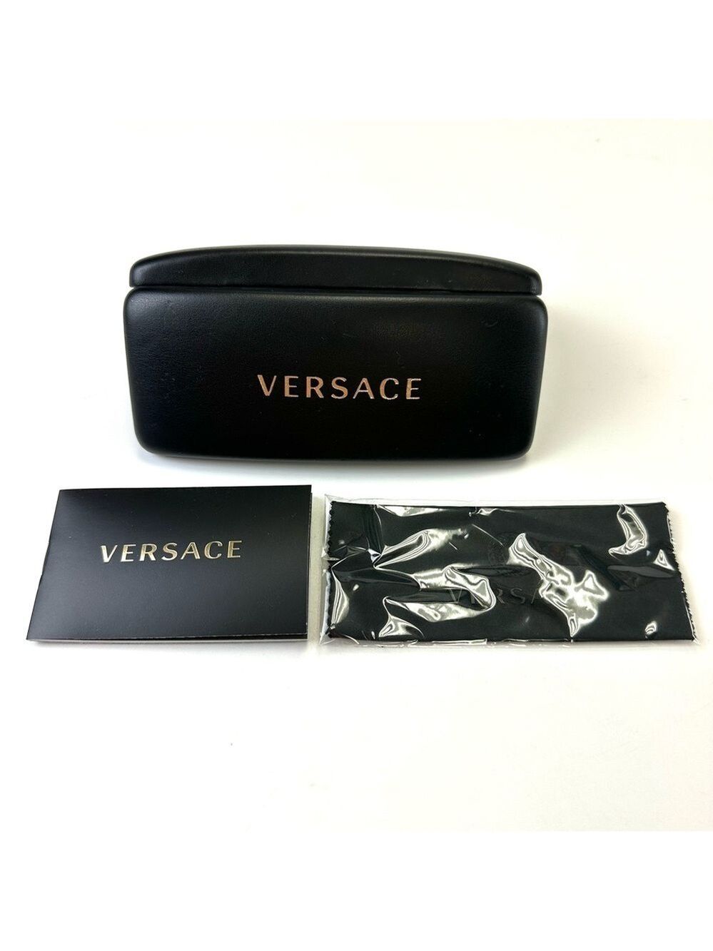 Versace eyeglass sunglass case NEW with product insert and cleaning cloth